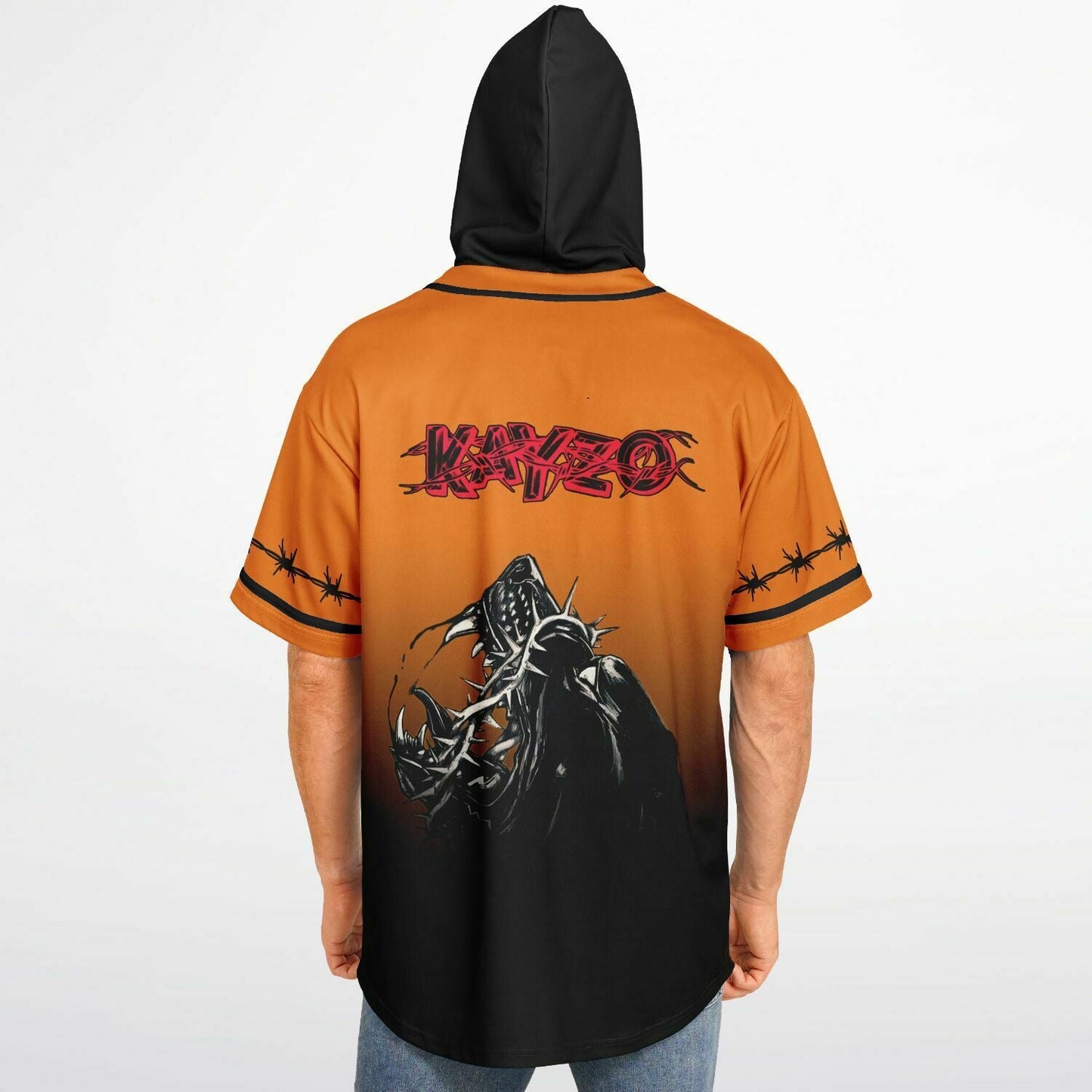 Kayzo Orange Black Snarling Rottweiler Rave Hooded Baseball Jersey