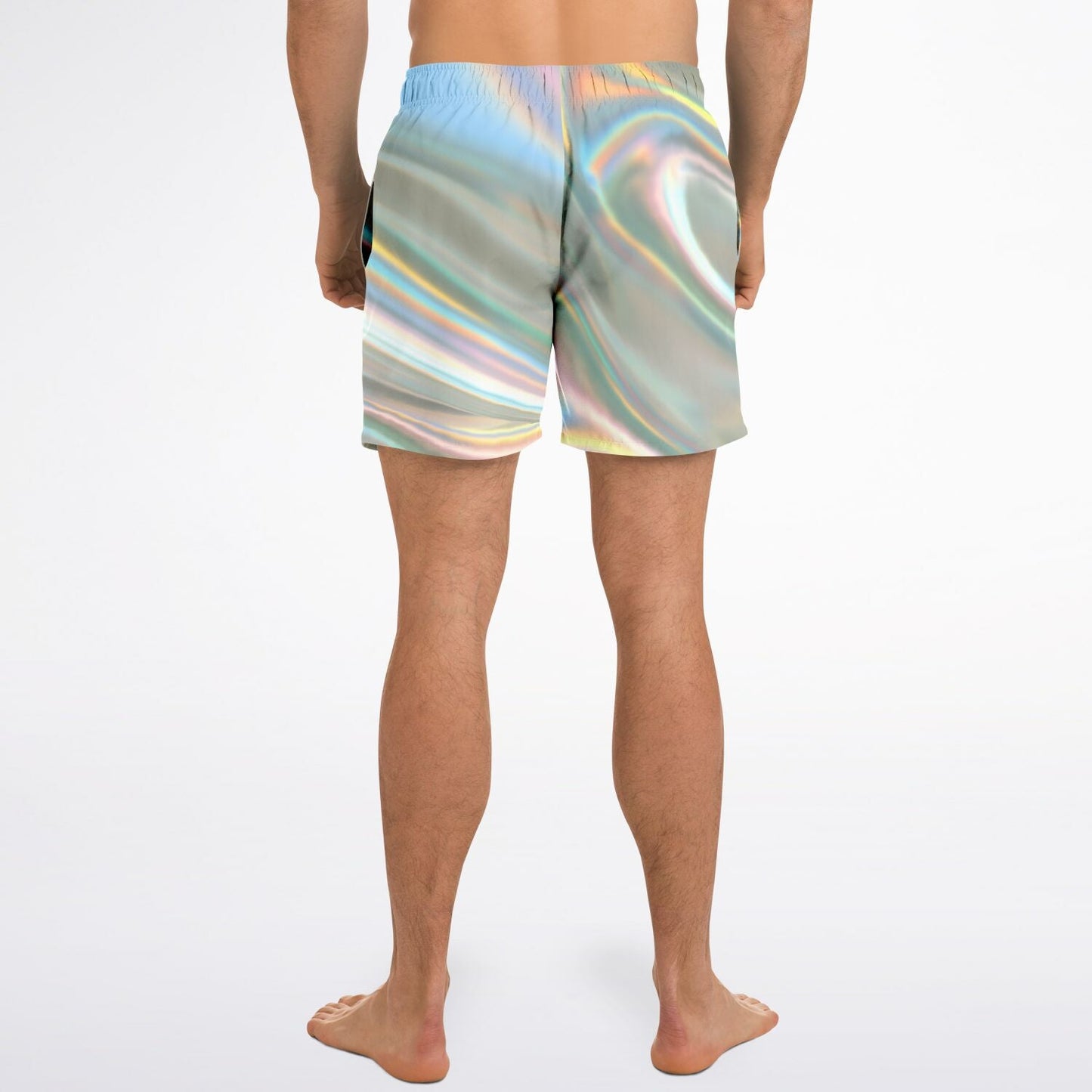 Pastel Iridescent Smooth Holographic Rave Swim Trunks