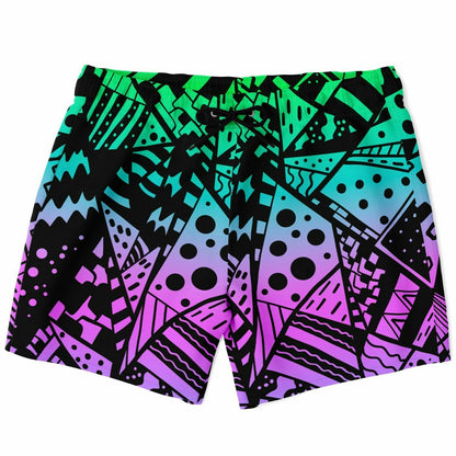 Gradient Green 80S Memphis Rave Swim Trunks