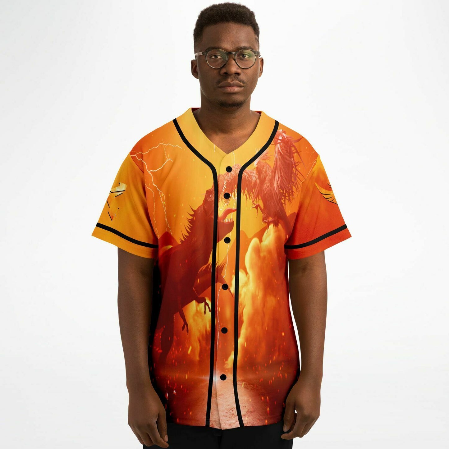 Fiery Orange Two Dragons Rave Baseball Jersey