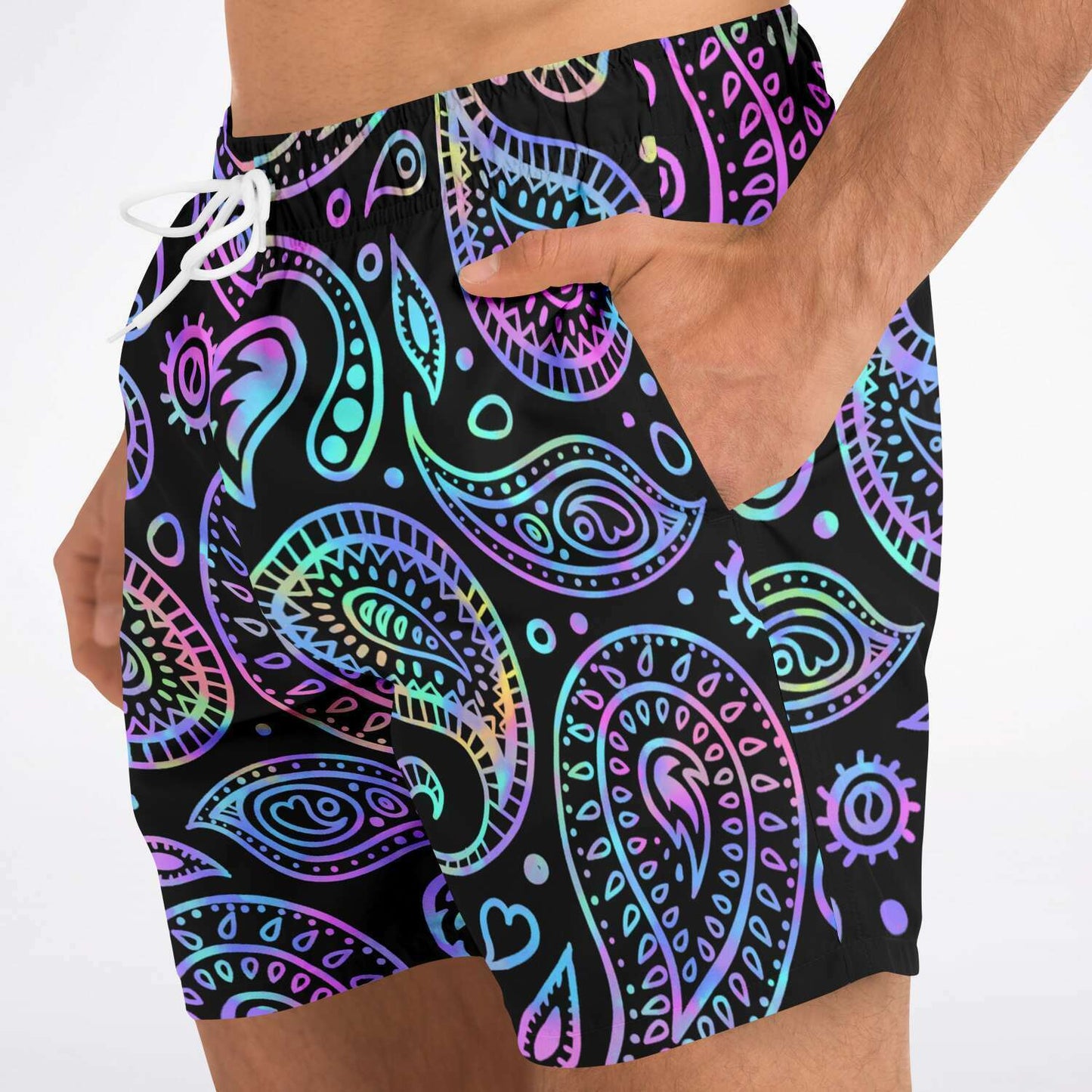 Black Paisley Bandana Rave Swim Trunks
