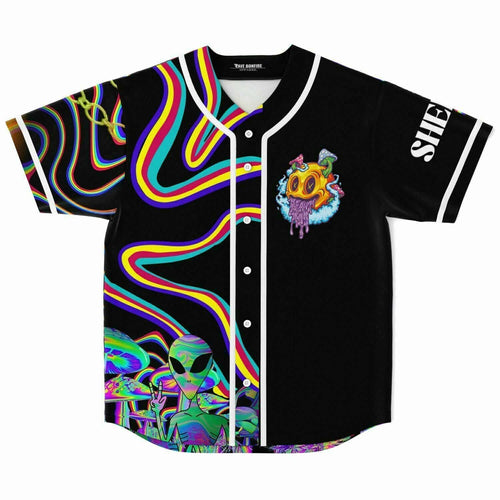Black Grinning Alien Rave Baseball Jersey