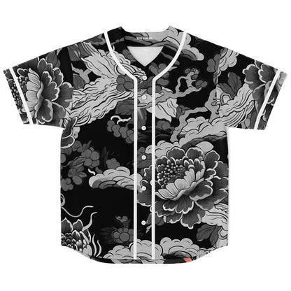 Black Grayscale Japanese Peonies Rave Baseball Jersey