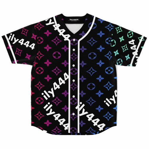 Black Designer Monogram Rave Baseball Jersey