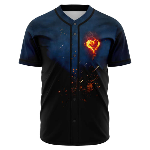 Dark Navy Flaming Heart Rave Baseball Jersey