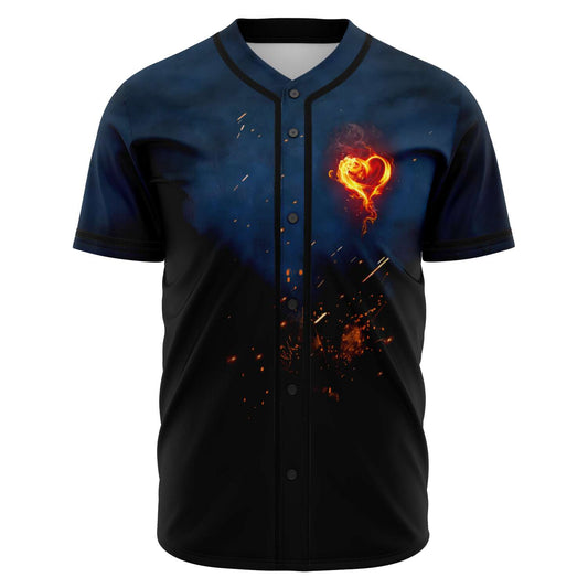 Dark Navy Flaming Heart Rave Baseball Jersey