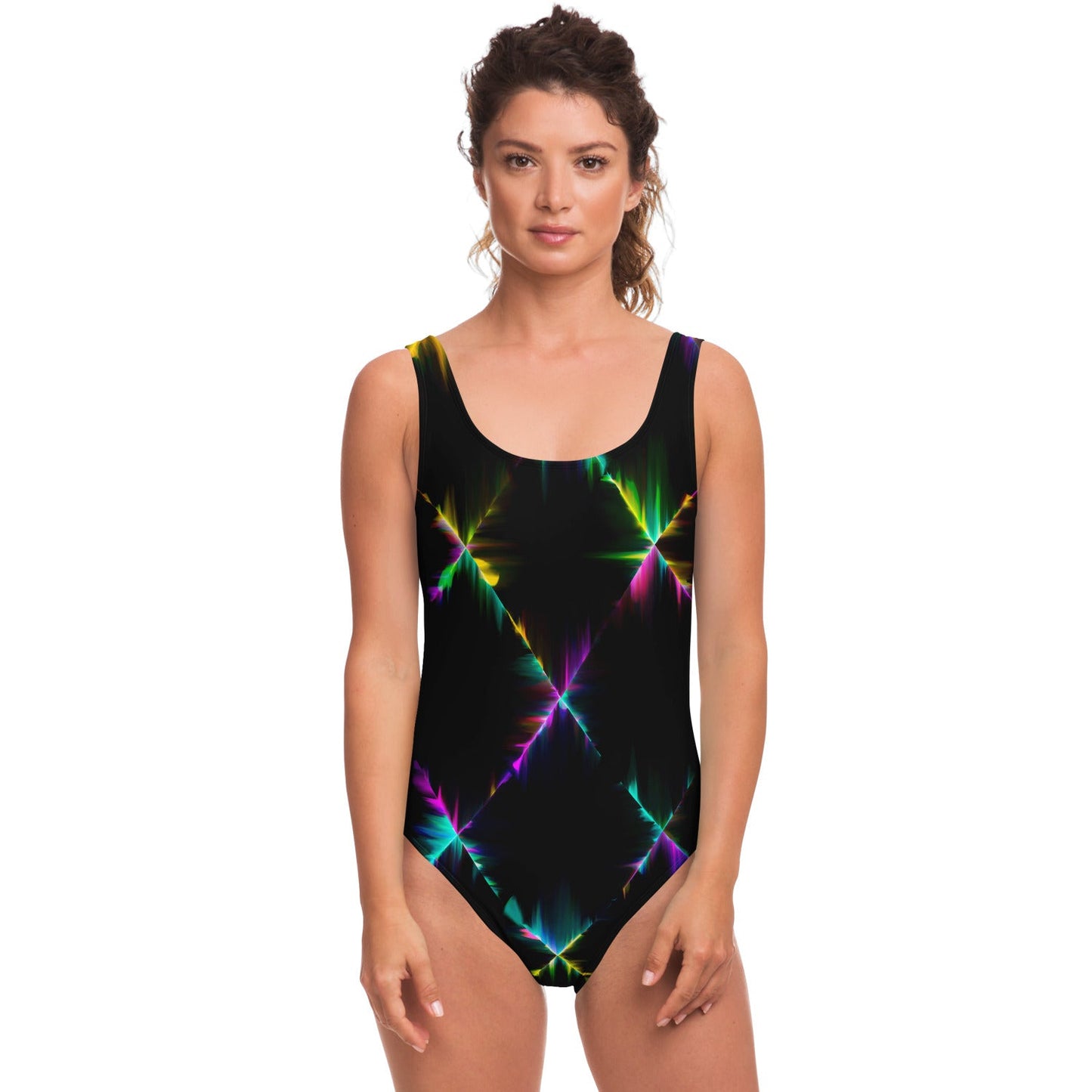 Black Glowing Light Rave Swimsuit
