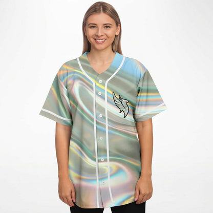 Silver Liquid Holographic Rave Baseball Jersey