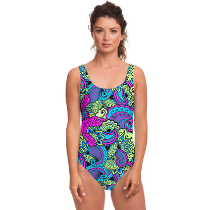 Neon Paisley Floral Rave Swimsuit