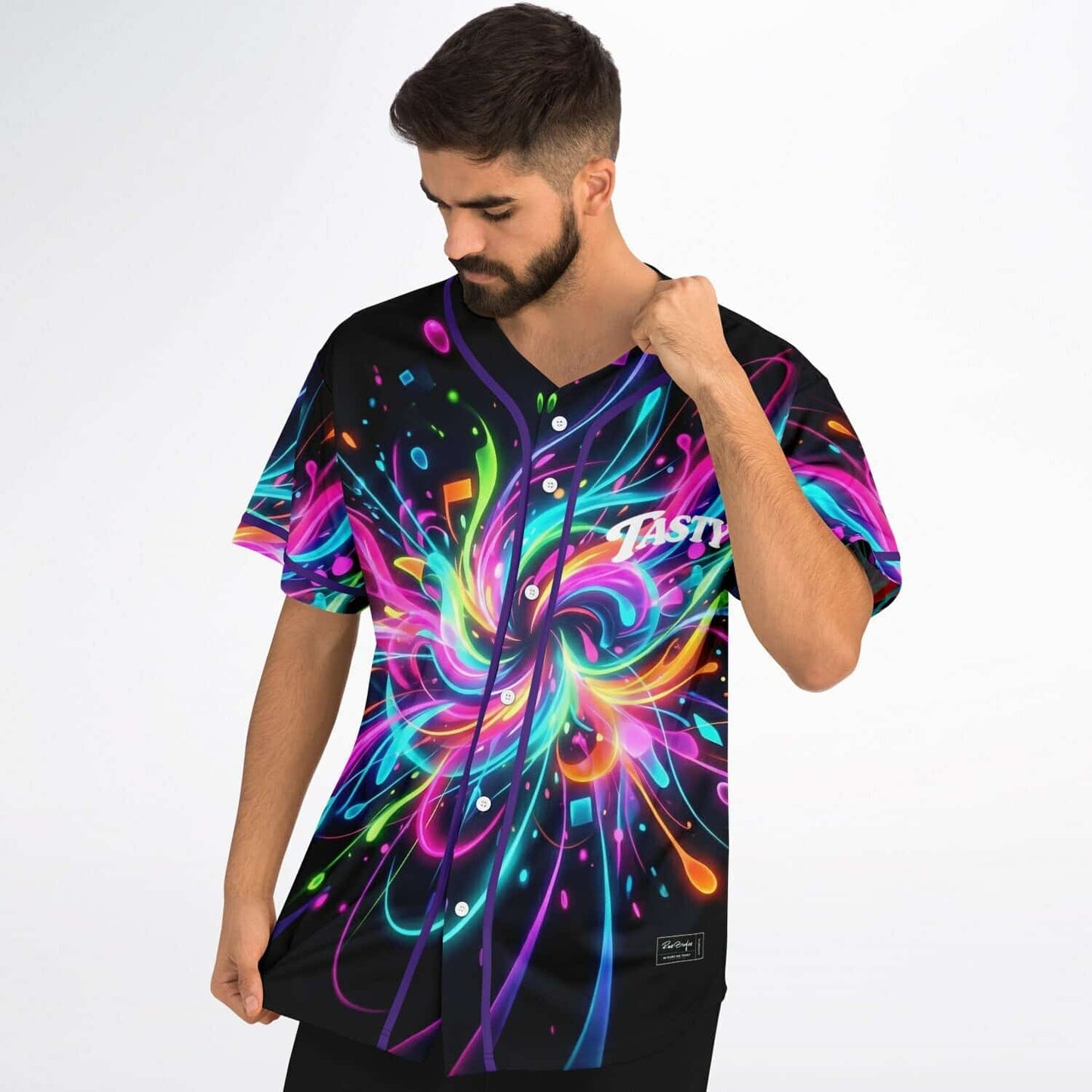 Black Explosive Neon Rave Baseball Jersey