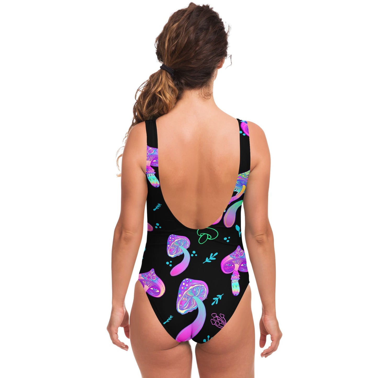 Black Psychedelic Mushrooms Rave Swimsuit