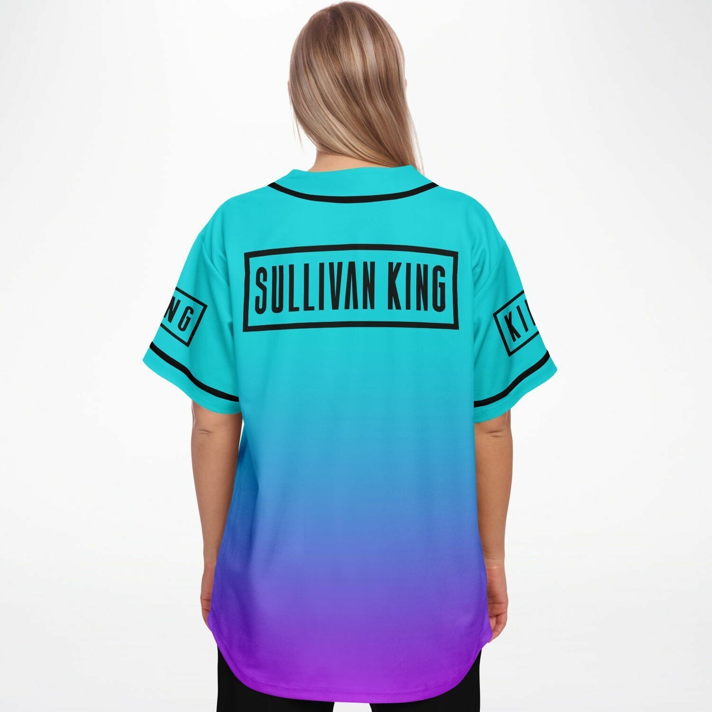 Sullivan King Teal Purple Winged Eagle Rave Baseball Jersey