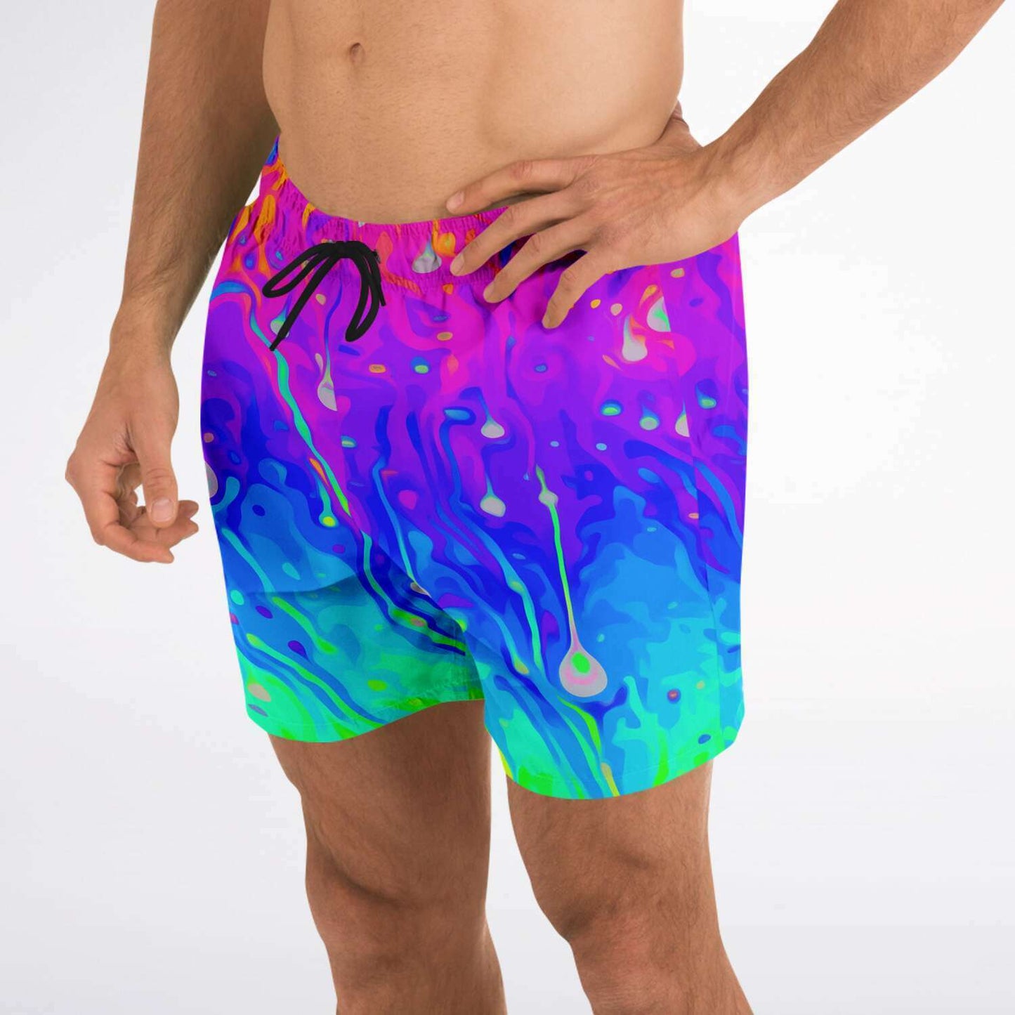 Hot Pink Dripping Fluid Rave Swim Trunks