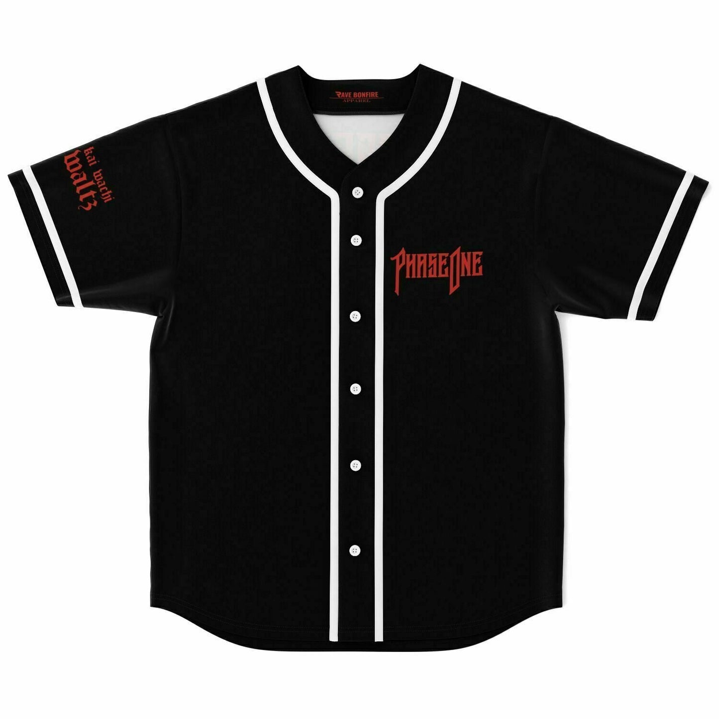 Phase One Black Chest Wordmark Rave Baseball Jersey