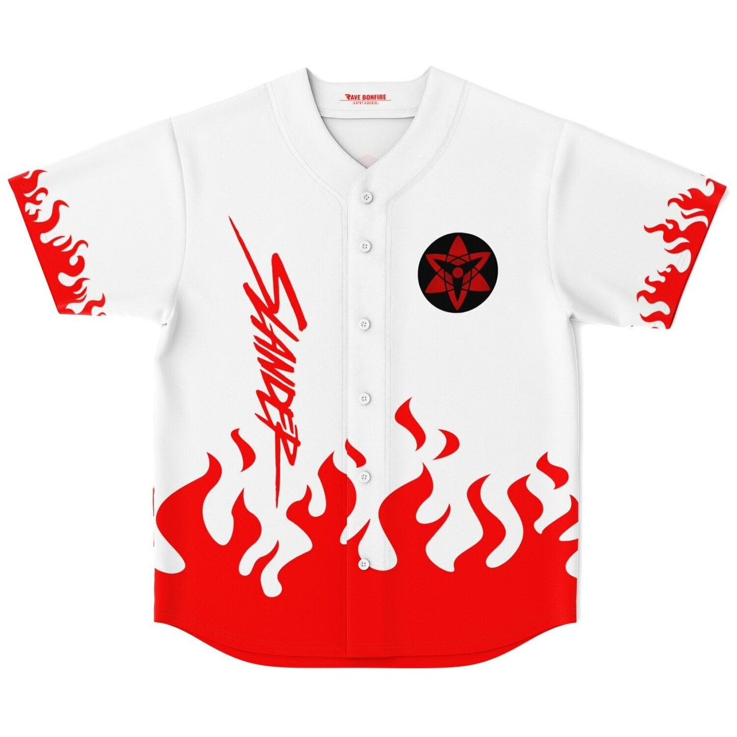 Slander White Red Flames Rave Baseball Jersey