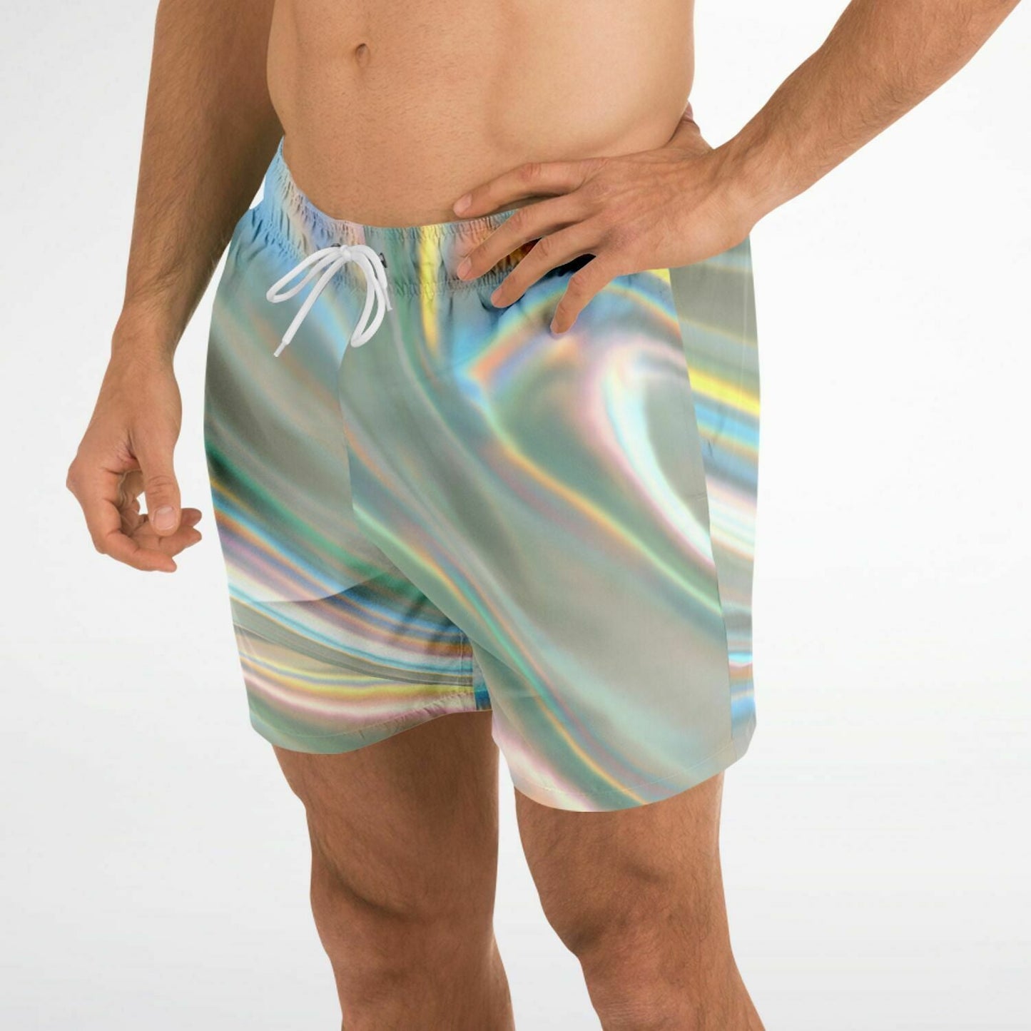 Pastel Iridescent Smooth Holographic Rave Swim Trunks