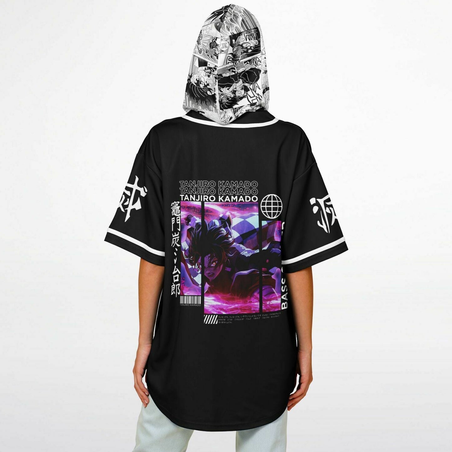 Black Demon Slayer Rave Hooded Baseball Jersey