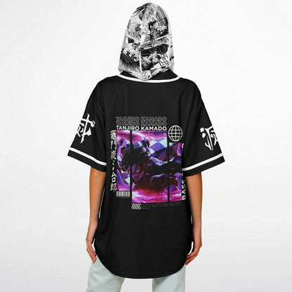 Black Demon Slayer Rave Hooded Baseball Jersey