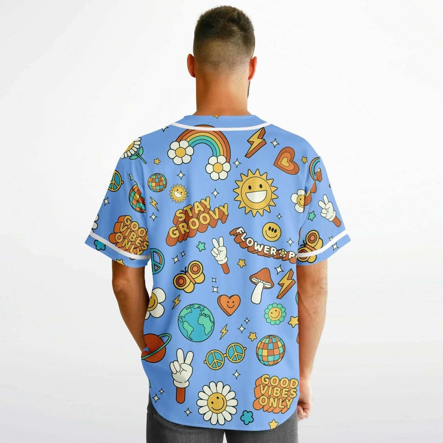 Stay Groovy Retro 70s Flower Power Reversible Baseball Jersey