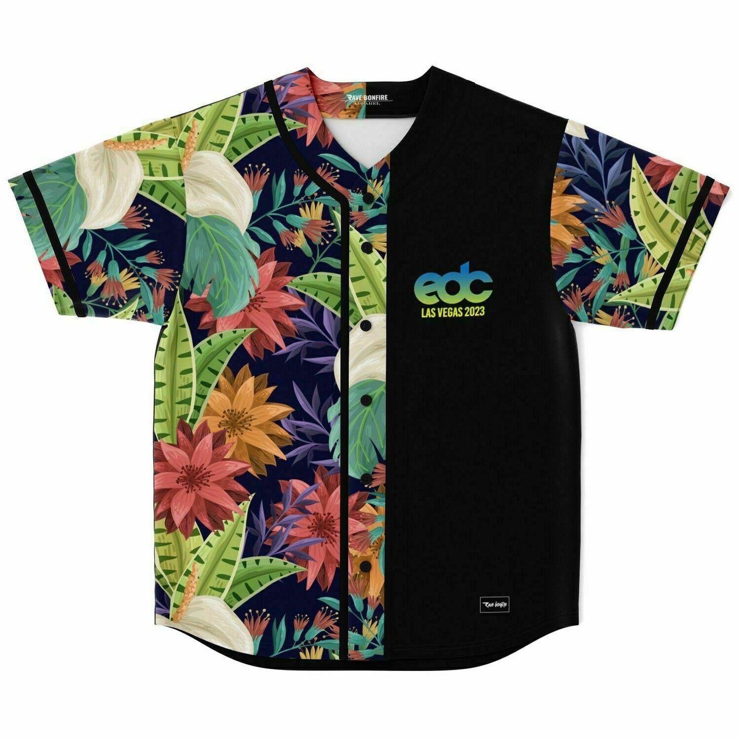 EDC Las Vegas 2023 Black Panel Tropical Jungle Rave Baseball Jersey