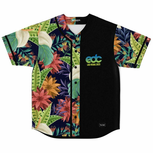 EDC Las Vegas 2023 Black Panel Tropical Jungle Rave Baseball Jersey