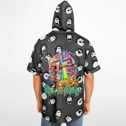 Charcoal Grey Repeating Cartoon Rave Hooded Baseball Jersey