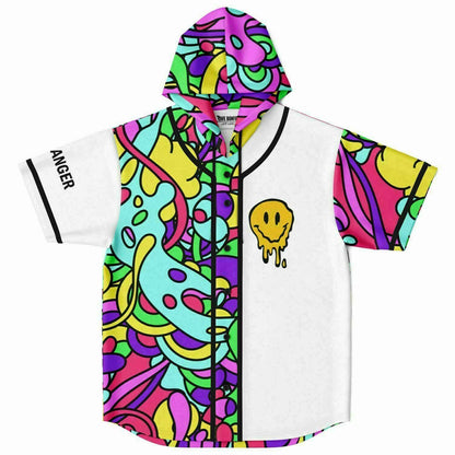 White Abstract Psychedelic Rave Hooded Baseball Jersey