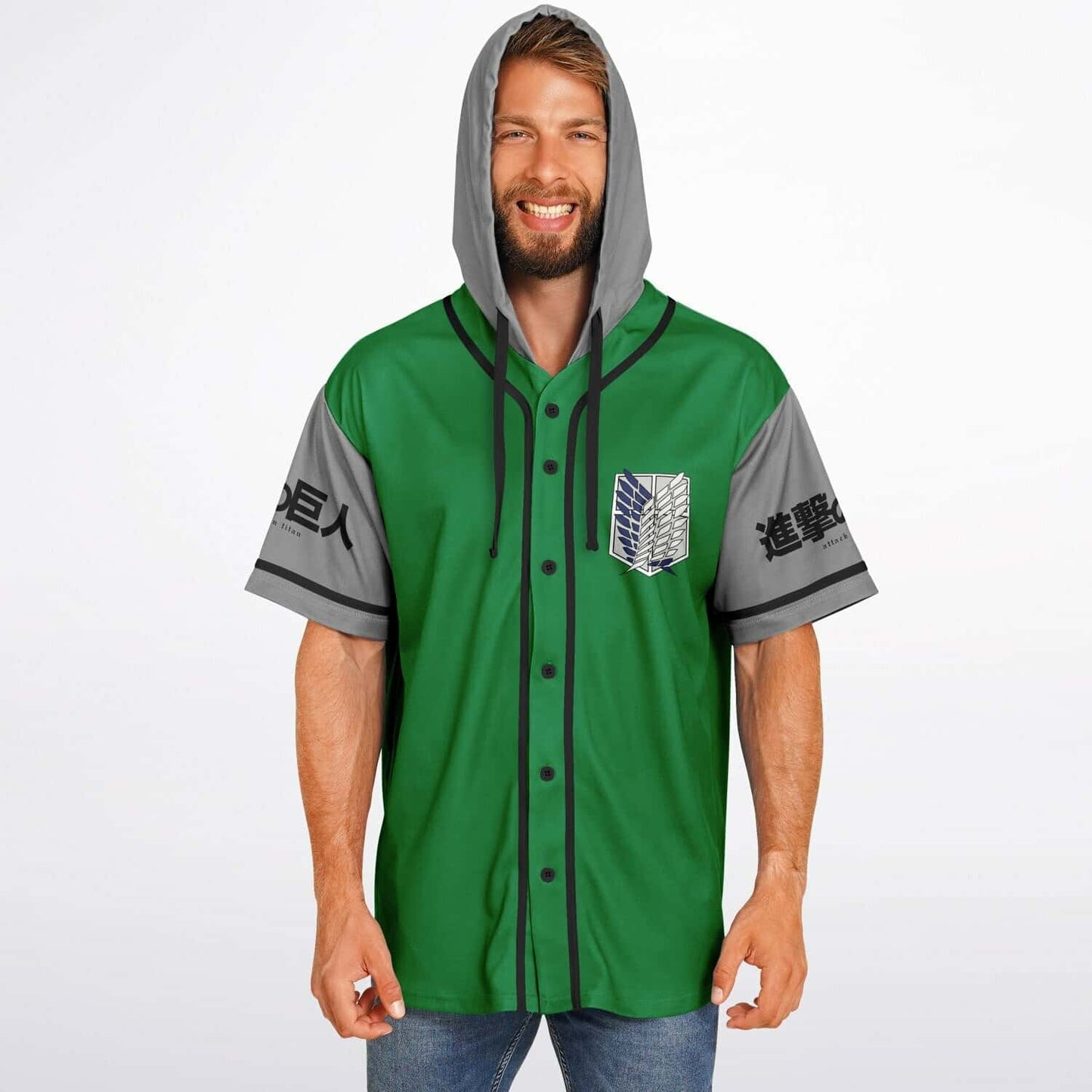 Kelly Green Attack Titan Rave Hooded Baseball Jersey