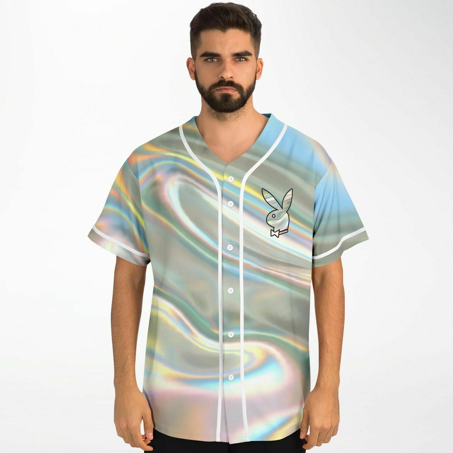 Iridescent Holographic Swirling Rave Baseball Jersey