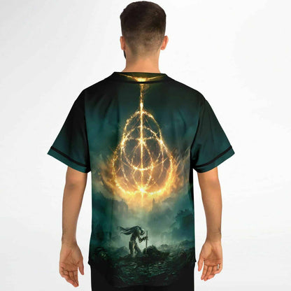 Dark Teal Flaming Ringed Rave Baseball Jersey