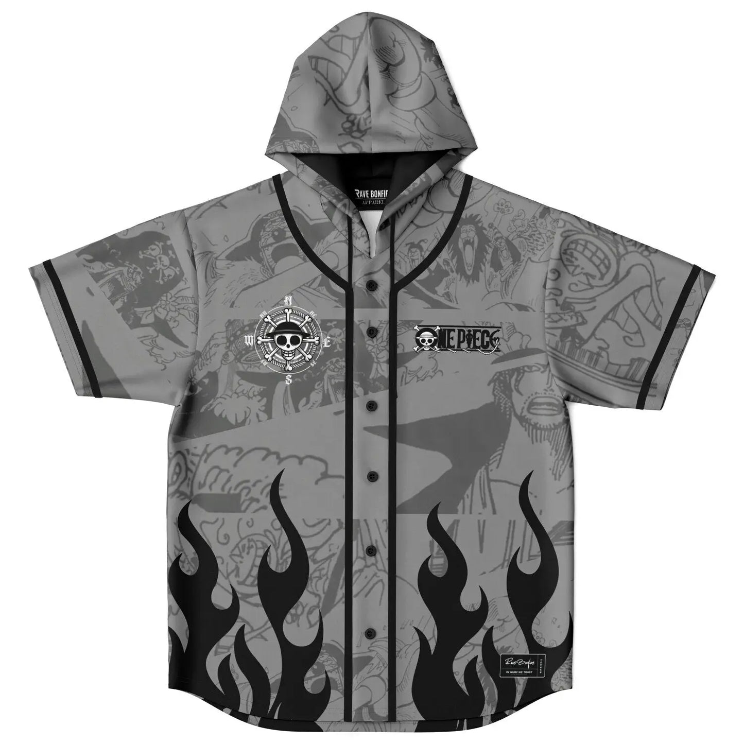 Grayscale One Piece Rave Hooded Baseball Jersey