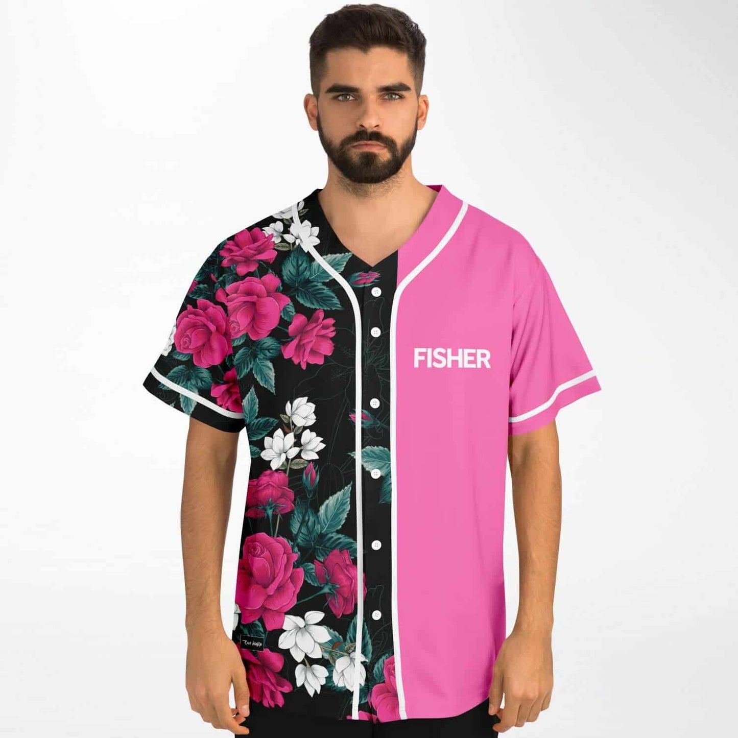 Fisher Hot Pink Split Panel Rave Baseball Jersey