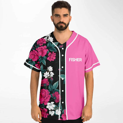 Fisher Hot Pink Split Panel Rave Baseball Jersey