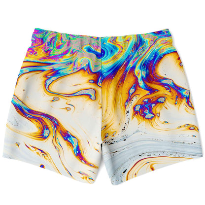 White Marbled Soap Rave Swim Trunks