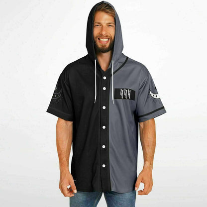 Split Black Half Rave Hooded Baseball Jersey
