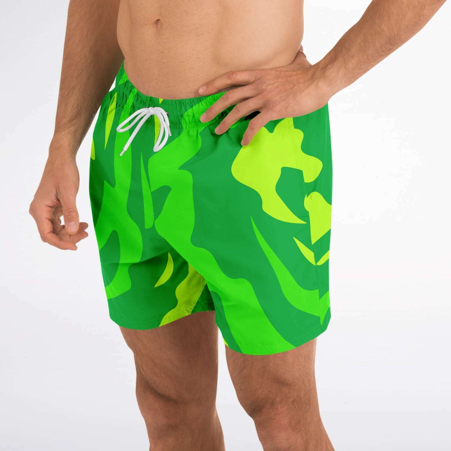 Green Abstract Camo Rave Swim Trunks