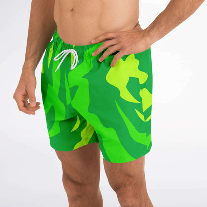 Green Abstract Camo Rave Swim Trunks