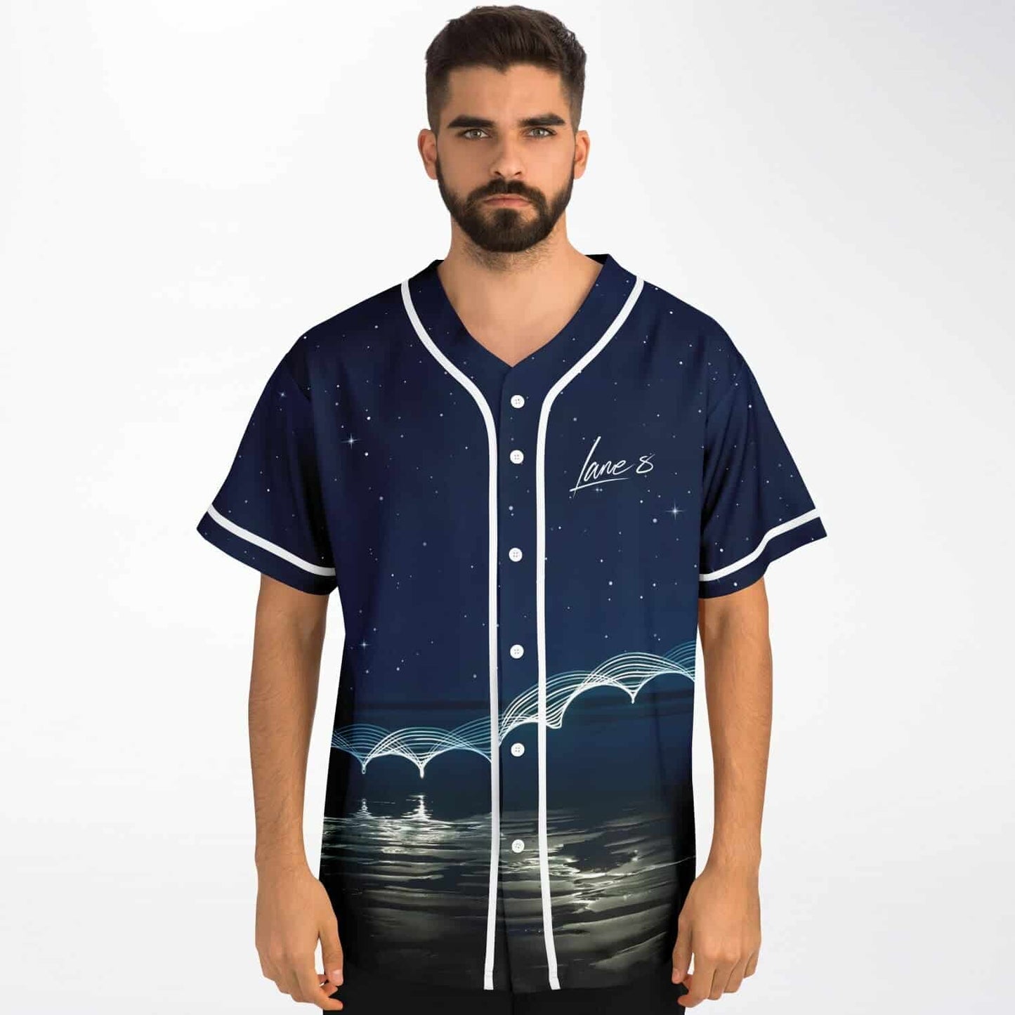 Lane 8 Deep Navy Starry Night Rave Baseball Jersey