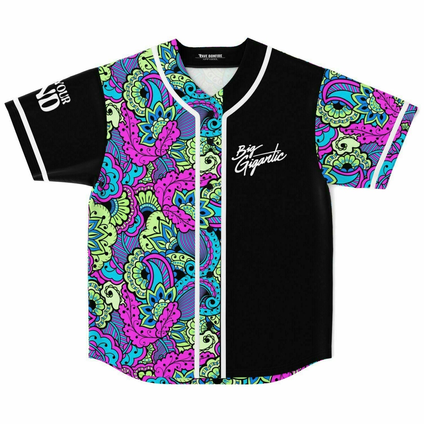 Big Gigantic Black Psychedelic Paisley Rave Baseball Jersey