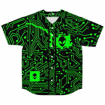 Neon Green Circuit Board Rave Baseball Jersey