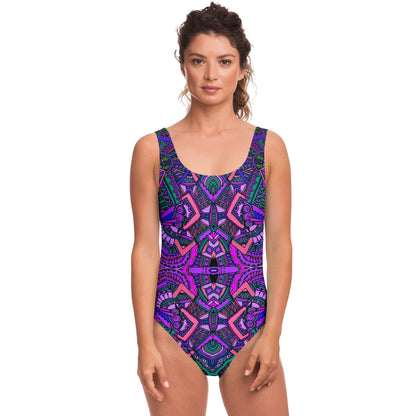 Purple Mirrored Tribal Rave Swimsuit