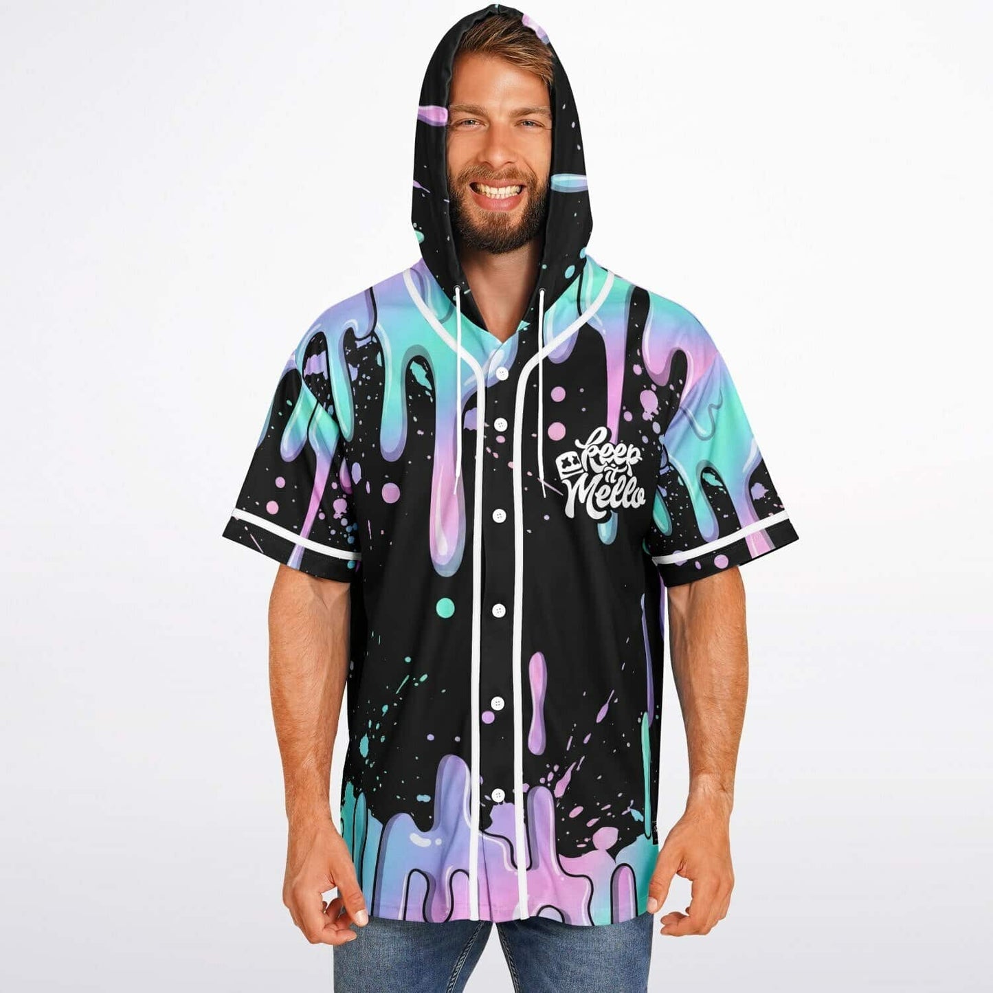 Marshmello Black Melting Rave Hooded Baseball Jersey