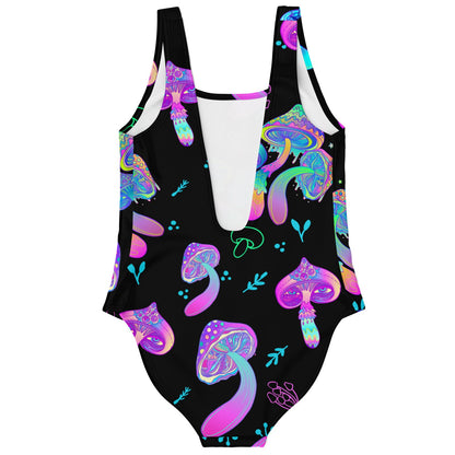 Black Psychedelic Mushrooms Rave Swimsuit