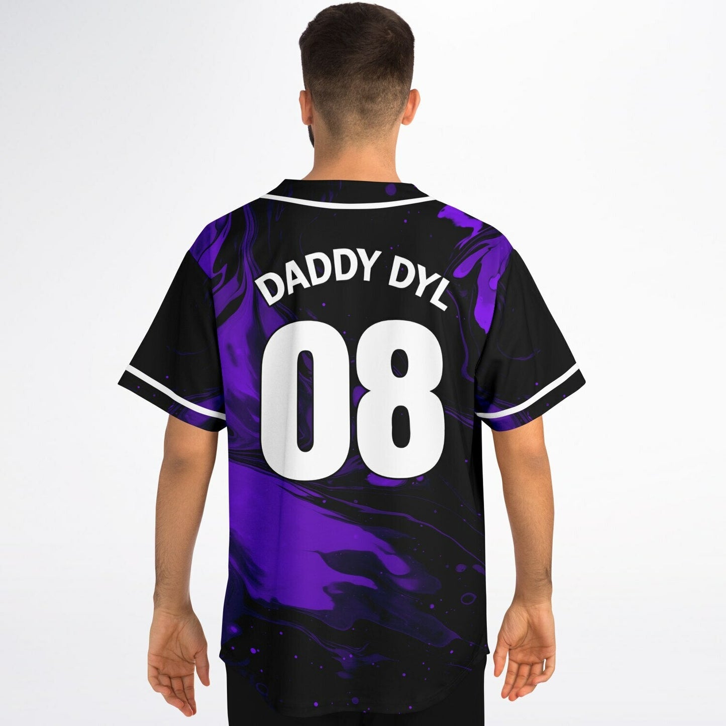 Black Swirling Purple Rave Baseball Jersey