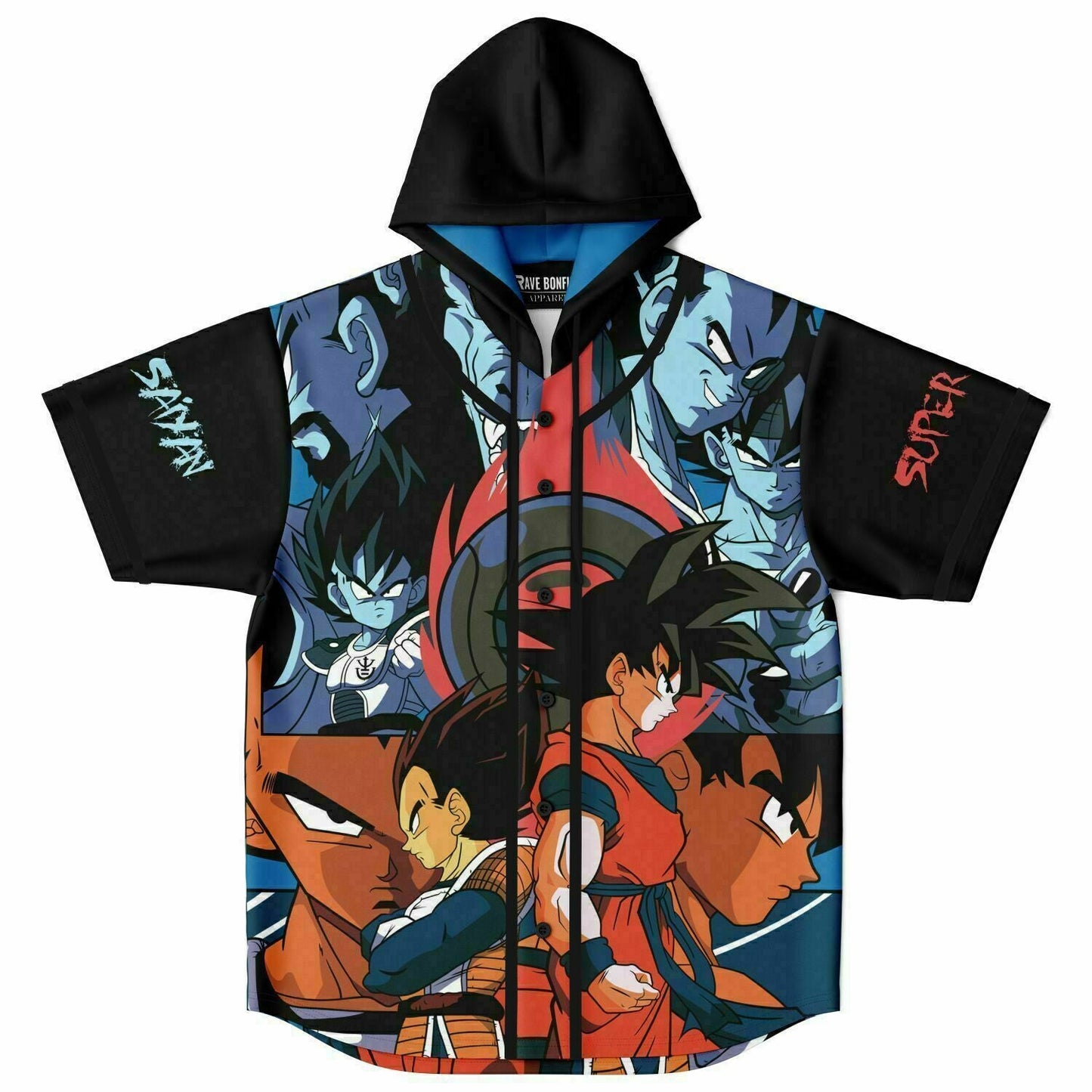 Black Collage Dragon Rave Hooded Baseball Jersey