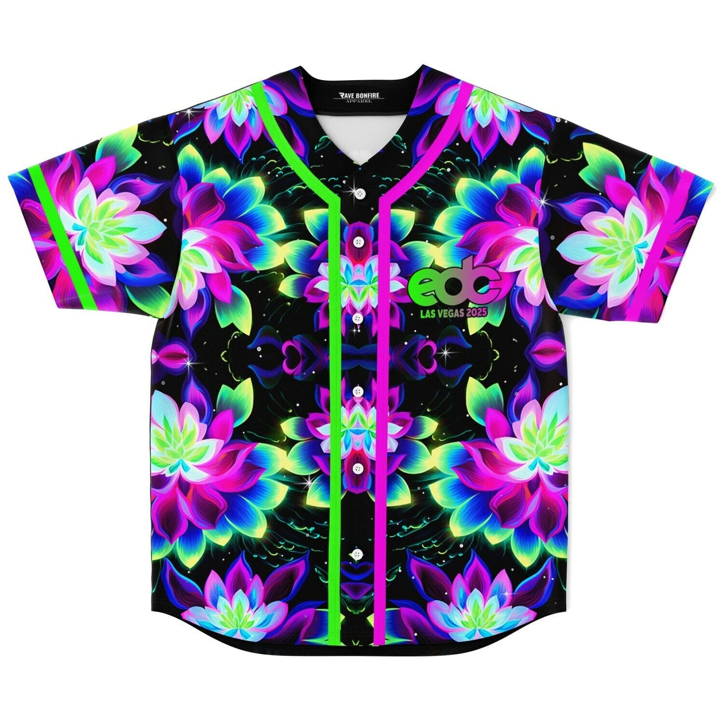 EDC Las Vegas 2025 Black Kaleidoscopic Glowing Rave Baseball Jersey