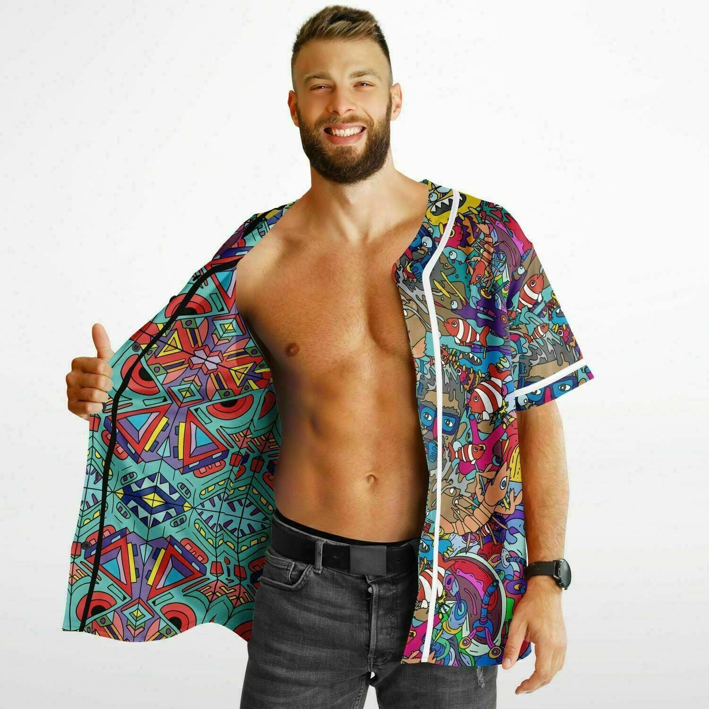 Teal Kaleidoscope Doodle Reversible Baseball Jersey
