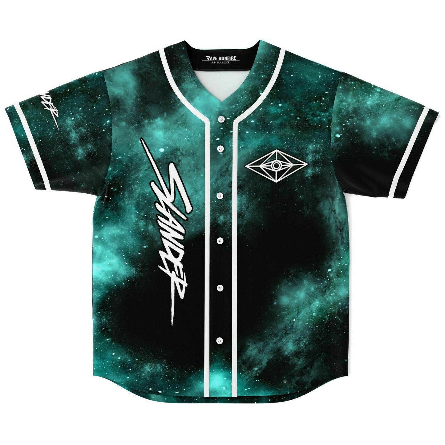 Slander Teal Green Cosmic Nebula Rave Baseball Jersey