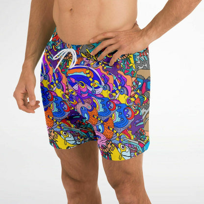 — Blue Dense Cartoon Rave Swim Trunks