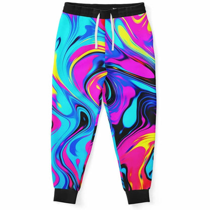 Cyan Blue Abstract Liquid Rave Joggers